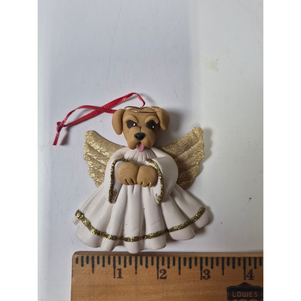 Cecile Signed Polymer Clay Angel Dog Ornament Gold Wings Yellow Lab Puppy - Picture 7 of 8